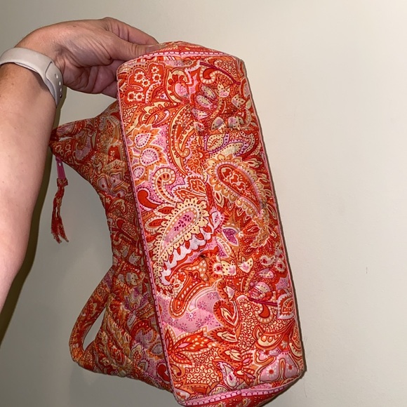 Vera Bradley Pink Tangerine Orange Quilted Zip Top Shoulder VB Bag Flat Bottom - Picture 7 of 16